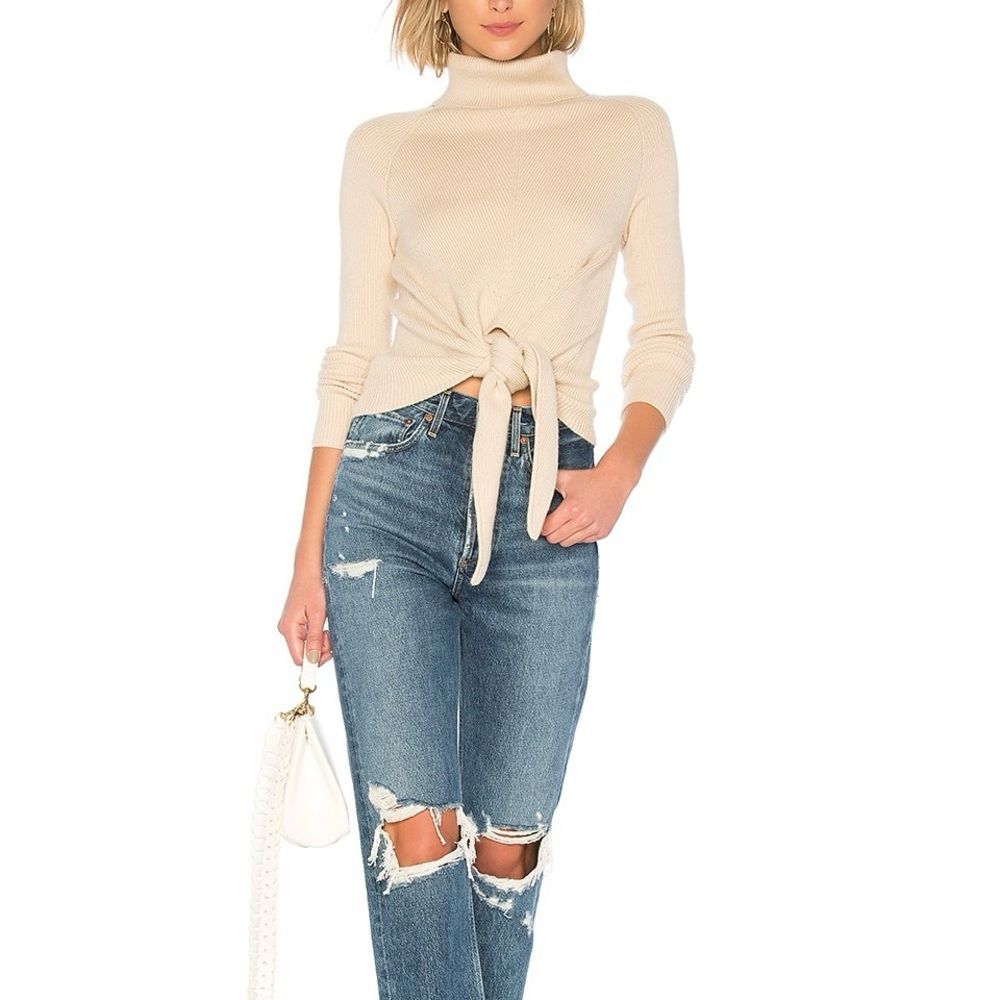 Lovers + Friends Skye neutral front tie ribbed knit sweater women’s size XL